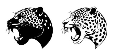 Beyaz Arkaplanda Jaguar Baş Vekil Silueti, Vahşi Jaguar Yüzlü Siyah Vektör İllüstrasyonu, İzole edilmiş Jaguar Baş Silueti Çizimi