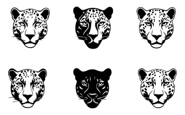 Beyaz Arkaplanda Jaguar Baş Vekil Silueti, Vahşi Jaguar Yüzlü Siyah Vektör İllüstrasyonu, İzole edilmiş Jaguar Baş Silueti Çizimi