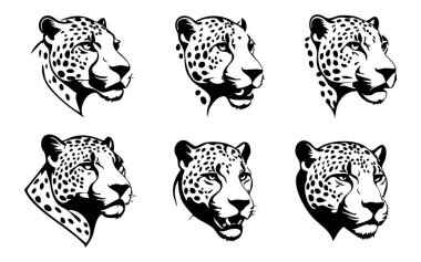 Beyaz Arkaplanda Jaguar Baş Vekil Silueti, Vahşi Jaguar Yüzlü Siyah Vektör İllüstrasyonu, İzole edilmiş Jaguar Baş Silueti Çizimi