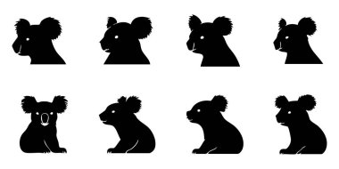 Beyaz Arkaplanda Koala Baş Vektör Silueti