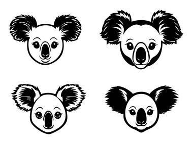 Beyaz Arkaplanda Koala Baş Vektör Silueti