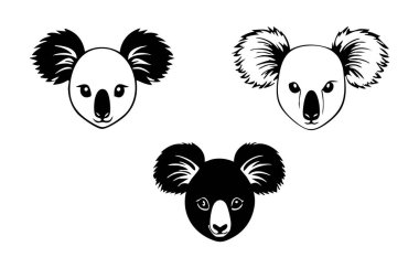 Beyaz Arkaplanda Koala Baş Vektör Silueti