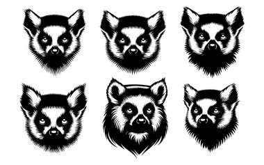 Beyaz Arkaplanda Lemur Baş Vektör Silueti, İzole edilmiş Lemur Yüzü Siyah Simge Vektörü, Lemur Hayvan Başı Görünümü