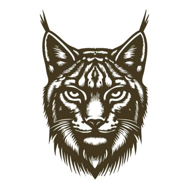 Beyaz Arkaplanda Luchs Siluet Yüz Vektörü İllüstrasyonu
