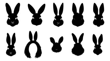 Bir dizi siyah tavşan silueti. vektör illüstrasyonu.