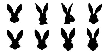 Bir dizi siyah tavşan silueti. vektör illüstrasyonu