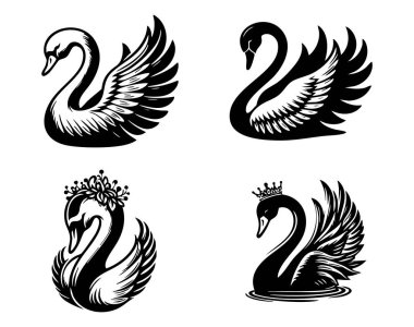 Beyaz Arkaplanda Kuğu Vektörü Silueti