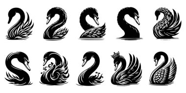 Beyaz Arkaplanda Kuğu Vektörü Silueti