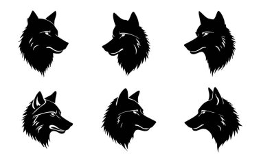 Siyah kurt kafası siluetleri.