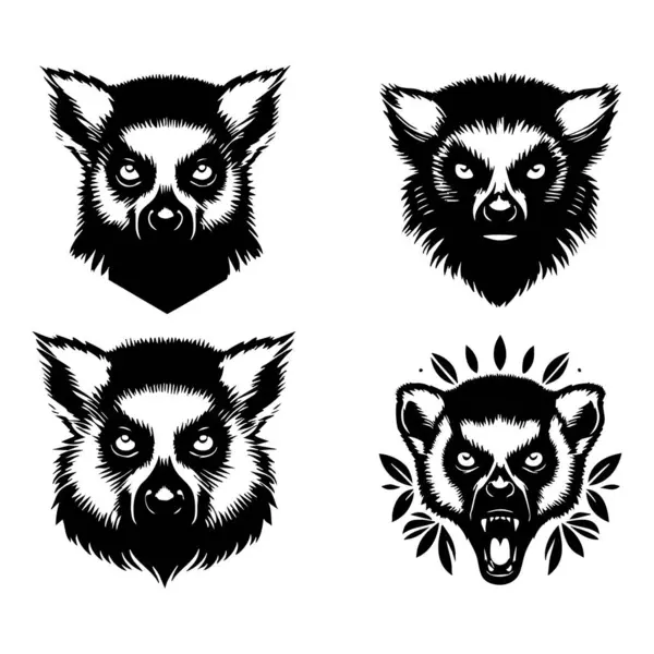 Beyaz Arkaplanda Lemur Baş Vektör Silueti, İzole edilmiş Lemur Yüzü Siyah Simge Vektörü, Lemur Hayvan Başı Görünümü