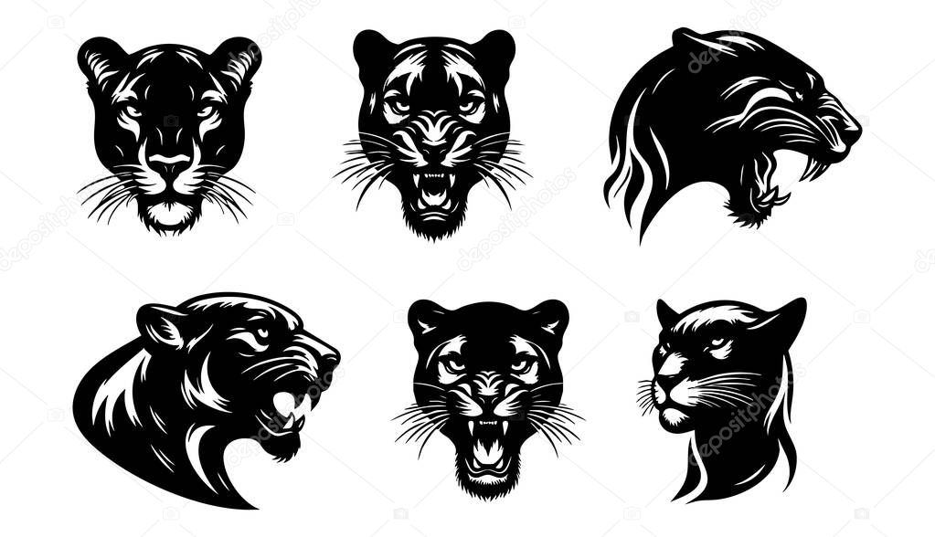 Black Panther Head Vector Silhouette for Logo Design