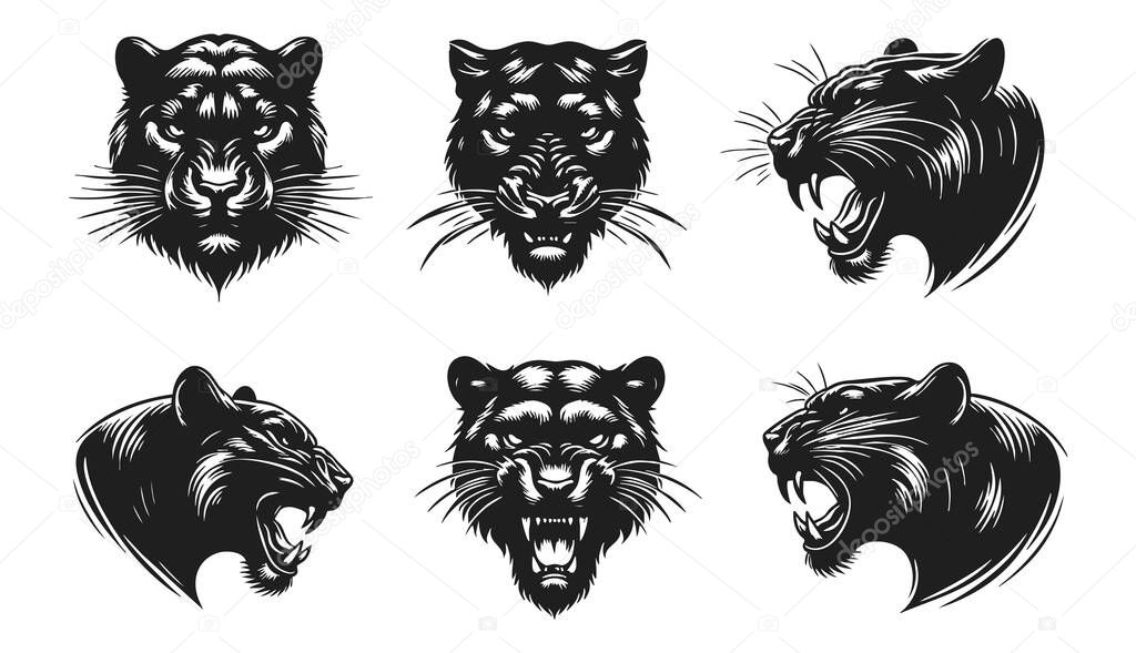 Big Cat Profile Vector  Panther Head in Black and White