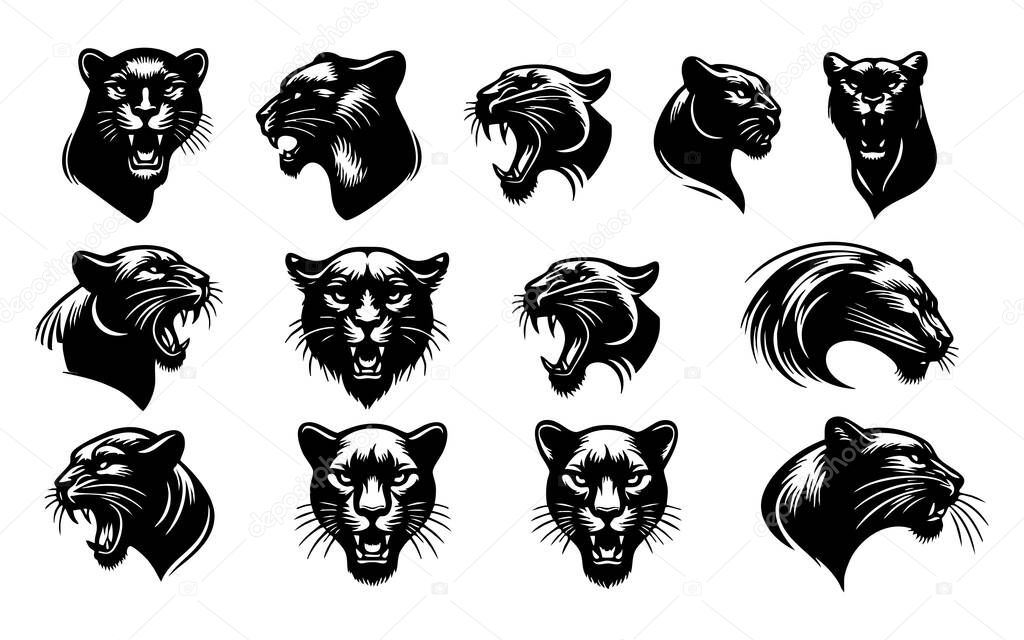 Panther Head Outline Vector for Graphic Projects