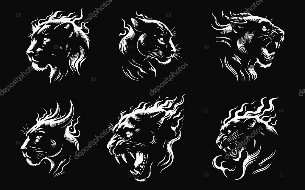 Aggressive Panther Face Silhouette for Logos and Prints