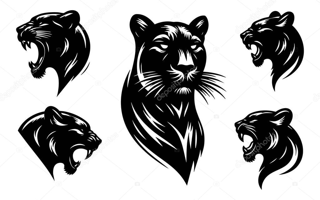 Panther Head Vector Silhouette on White Background