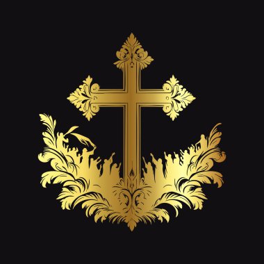 Siyah zemin üzerine altın haçı