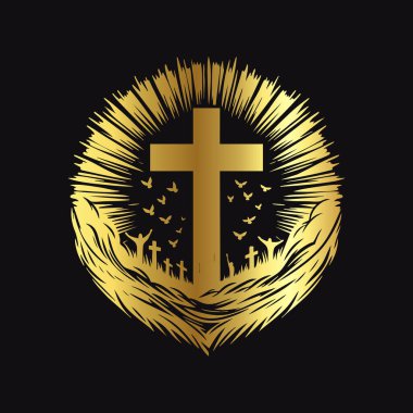 Siyah arka planda altın Hıristiyan haçı