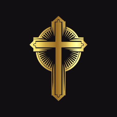 Taçlı altın haç. vektör illüstrasyonu.