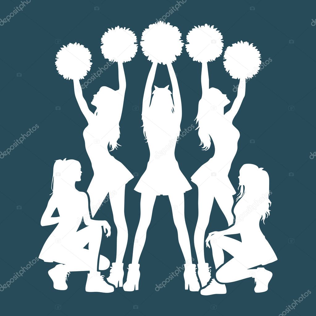 Dynamic Cheerleader Silhouette Jumping with PomPoms
