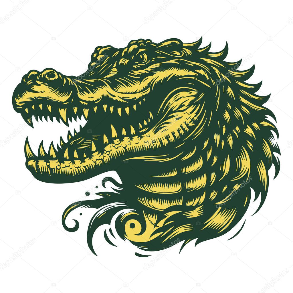 Ferocious Gator Head Illustration in Monochrome