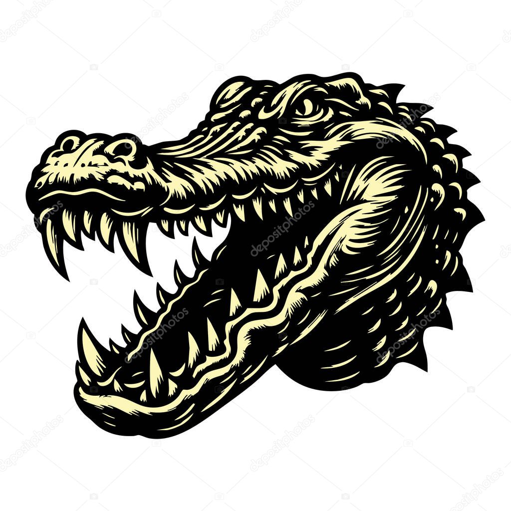 Angry Alligator Head Vector on White Background