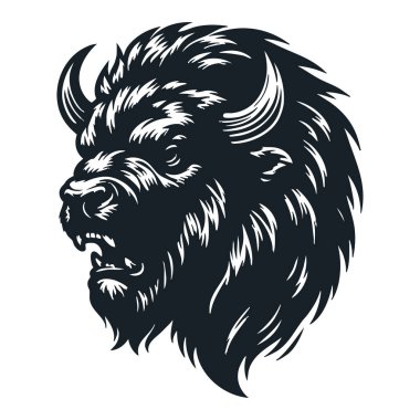 Logo veya Dövme için Öfkeli Bizon Yüzlü Vektörü