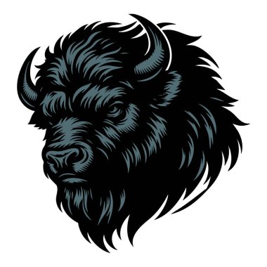 Cesur Bizon Kafa Kızgın Bakışlı Çizim