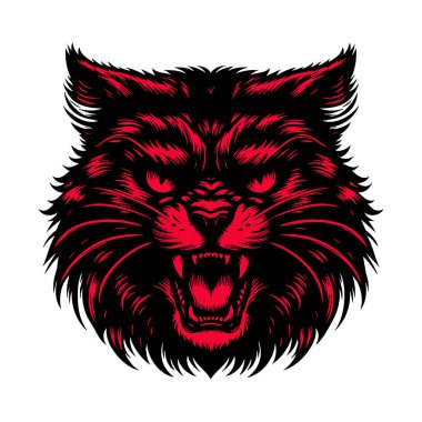 Saldırgan Kedi Kafası Vektörü İzole Edilmiş İllüstrasyon