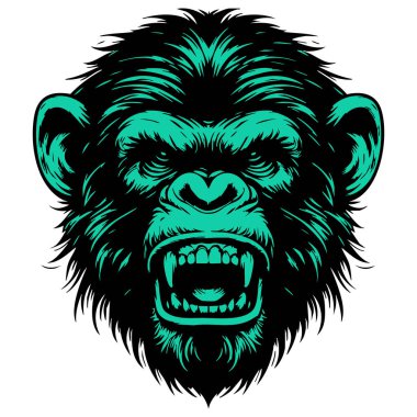 Beyaz Arkaplanda Vahşi Şempanze Baş İllüstrasyonu