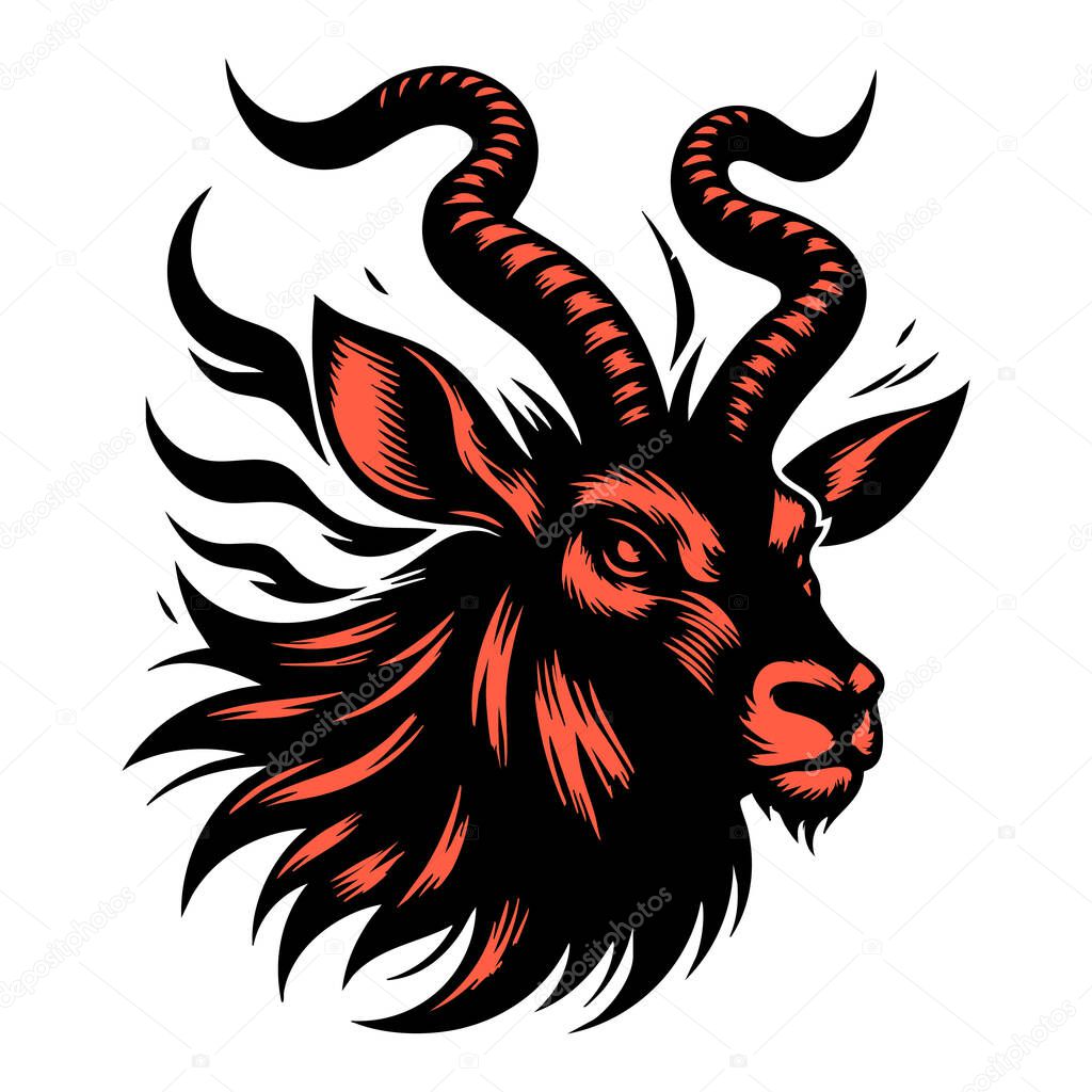 Black-red Angry Antelope Head Drawing Isolated