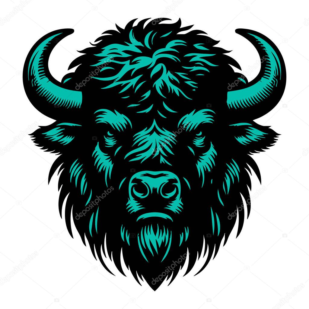 Angry Bison Face Vector on White Background