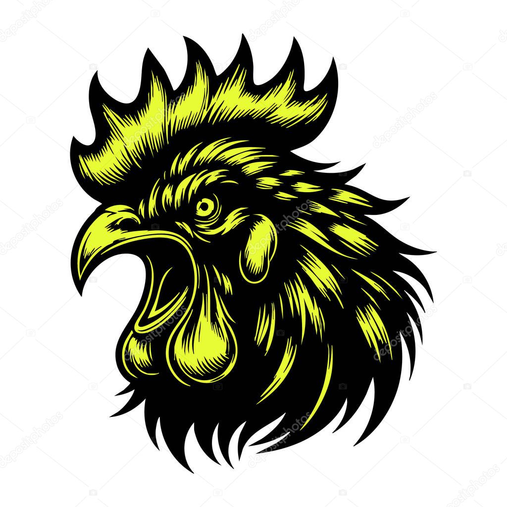 Wild Chicken Head with Sharp Beak Illustration