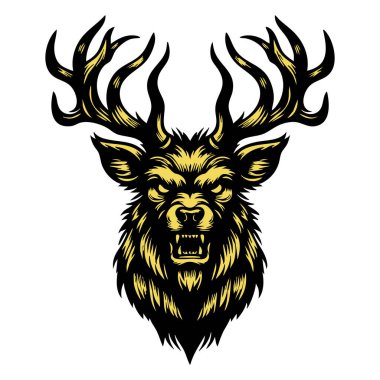 Keskin Boynuzlu Öfkeli Geyik Çizimi