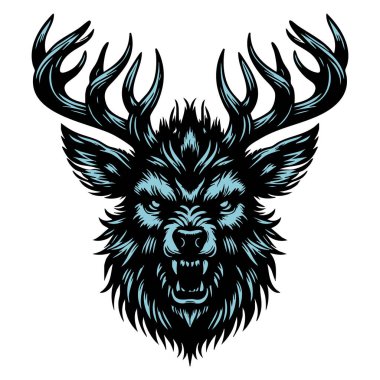 Monokromda Saldırgan Geyik Başı Çizimi