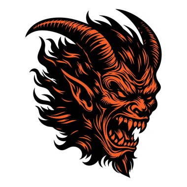 Öfkeli Şeytan Başı Çizimi Siyah ve Beyaz