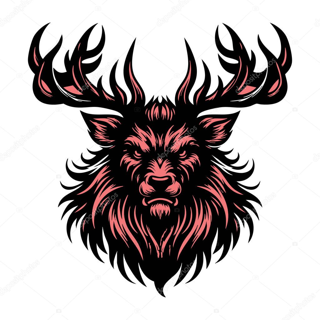 Snarling Deer Face Drawing in Black and White