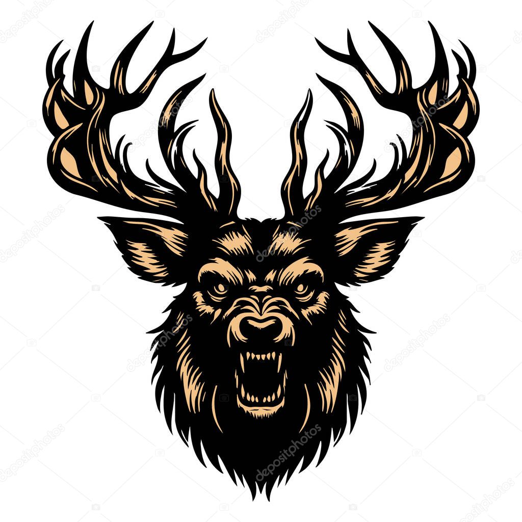 Angry Deer Face Vector with Fierce Look