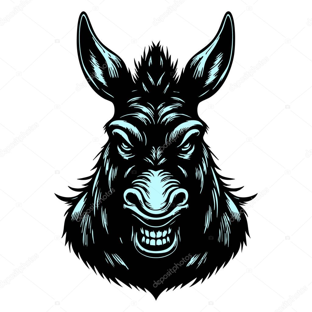 Monochrome Donkey Head with Snarling Mouth