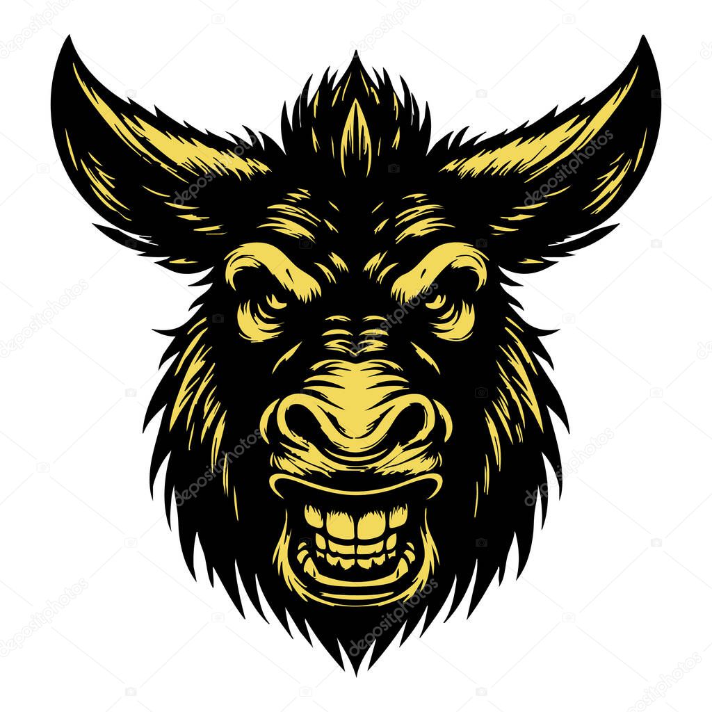 Furious Donkey Head Illustration in Black and White