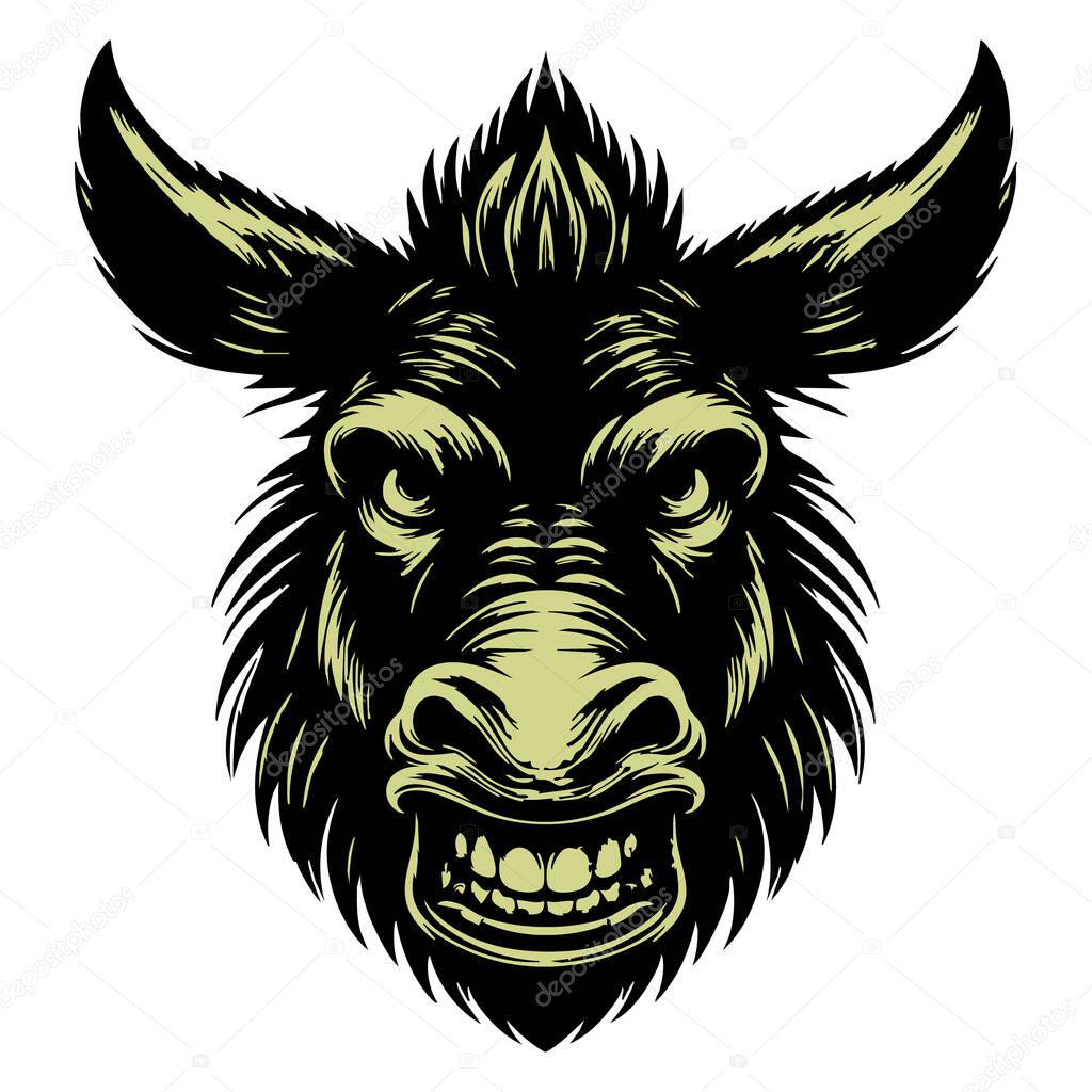 Aggressive Donkey Head with Fierce Expression