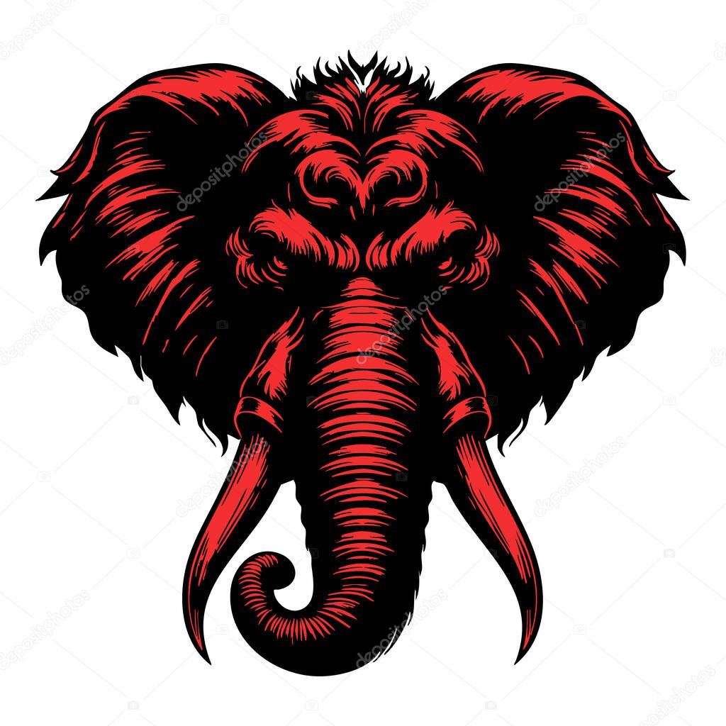 Furious Elephant Head Drawing with Aggressive Look