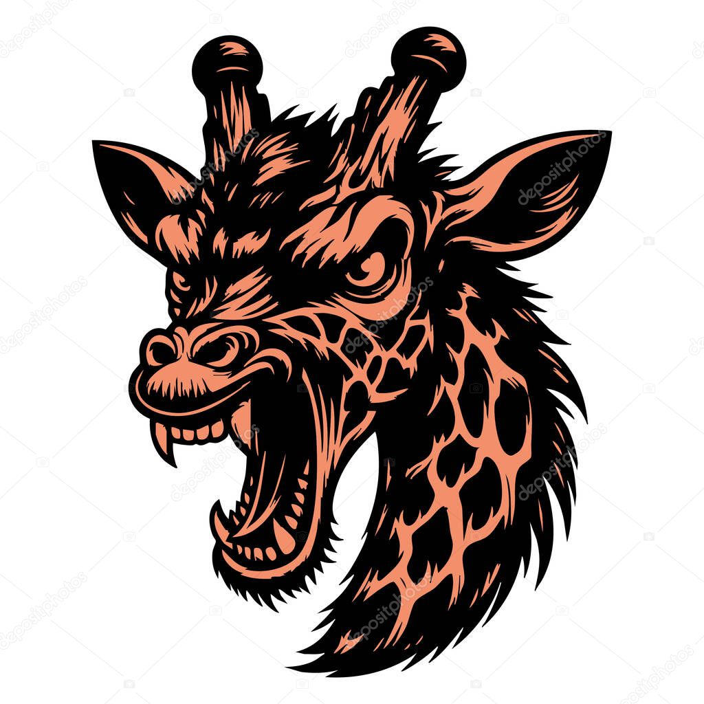 Fierce Giraffe Head Vector in Black and White