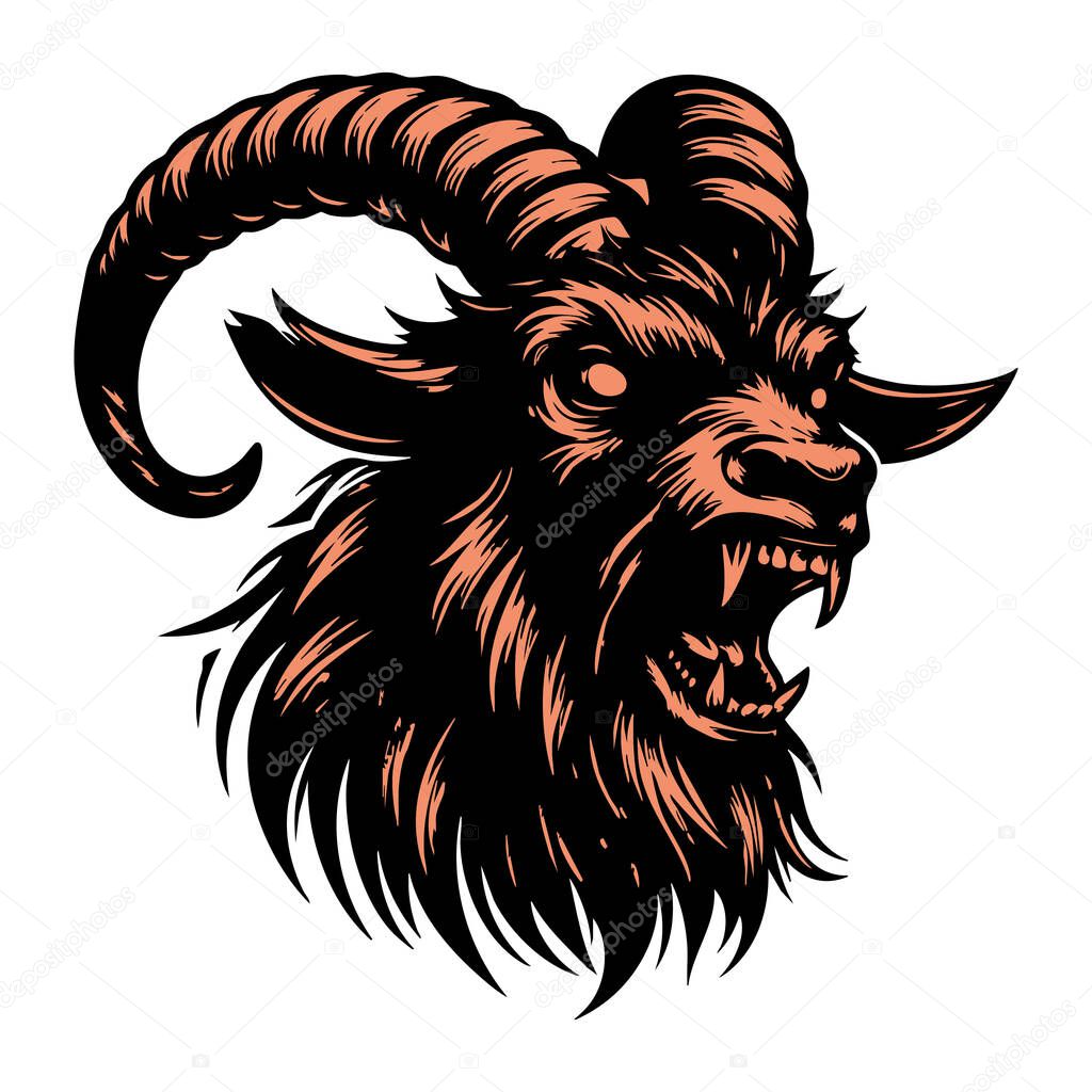 Aggressive Goat Head Drawing in Monochrome