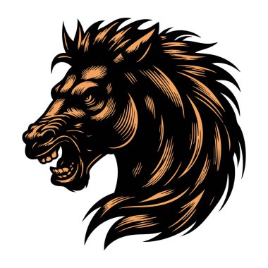 Beyaz Arkaplanda Vahşi At Başı İllüstrasyonu