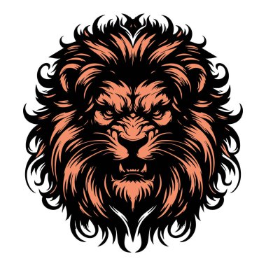 Kızgın Detaylı Vahşi Aslan Kafa Çizimi