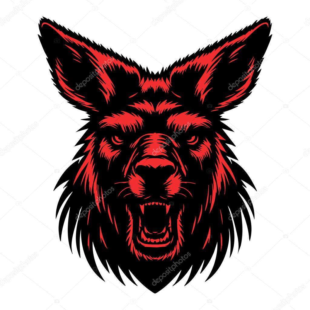 Ferocious Kangaroo Head Illustration on White Background