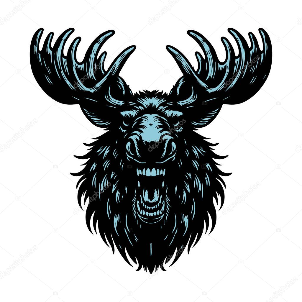 Angry Moose Face with Fierce Expression
