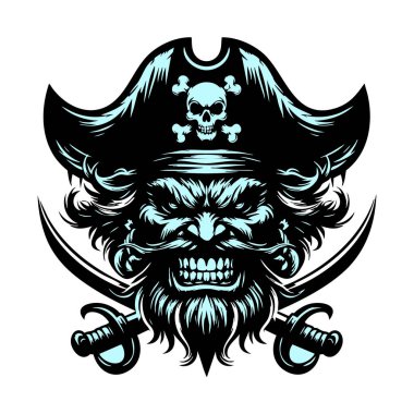 Kızgın Bakışlı Korsan Kafa Clipart