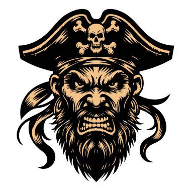 Siyah-Beyaz Saldırgan Korsan Portresi