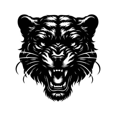 Vahşi Puma Kafası Siyah ve Beyaz